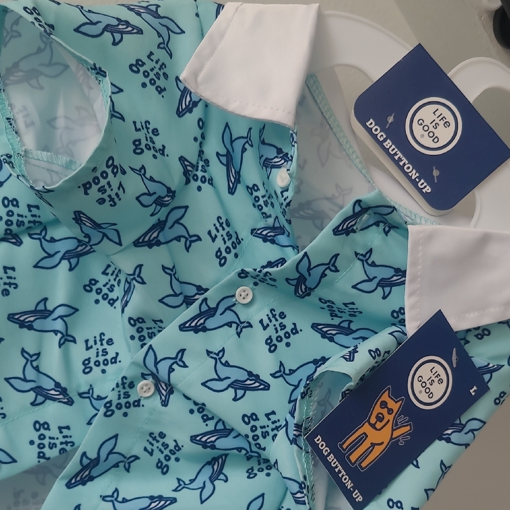 Life is‎ Good Aqua Dog Button-Up Shirt Large New w/ Tag